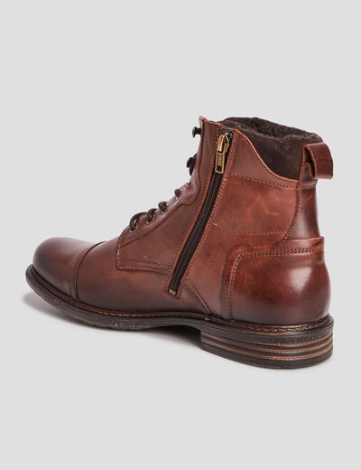 Bottines en cuir à lacets marron homme