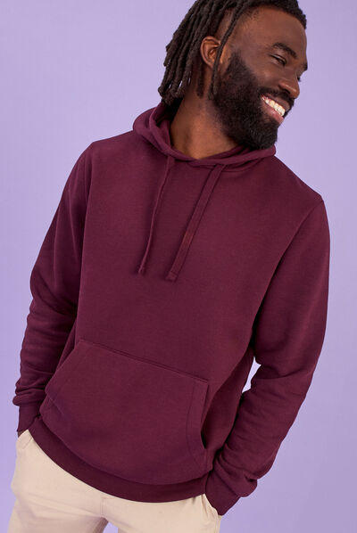 Sweat molleton à capuche hoodie prune homme