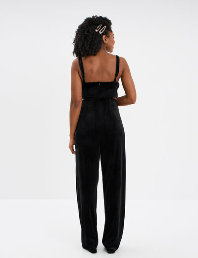 Combinaison effet velours à bretelles noir femme