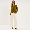Gilet col rond manches longues vert olive femme