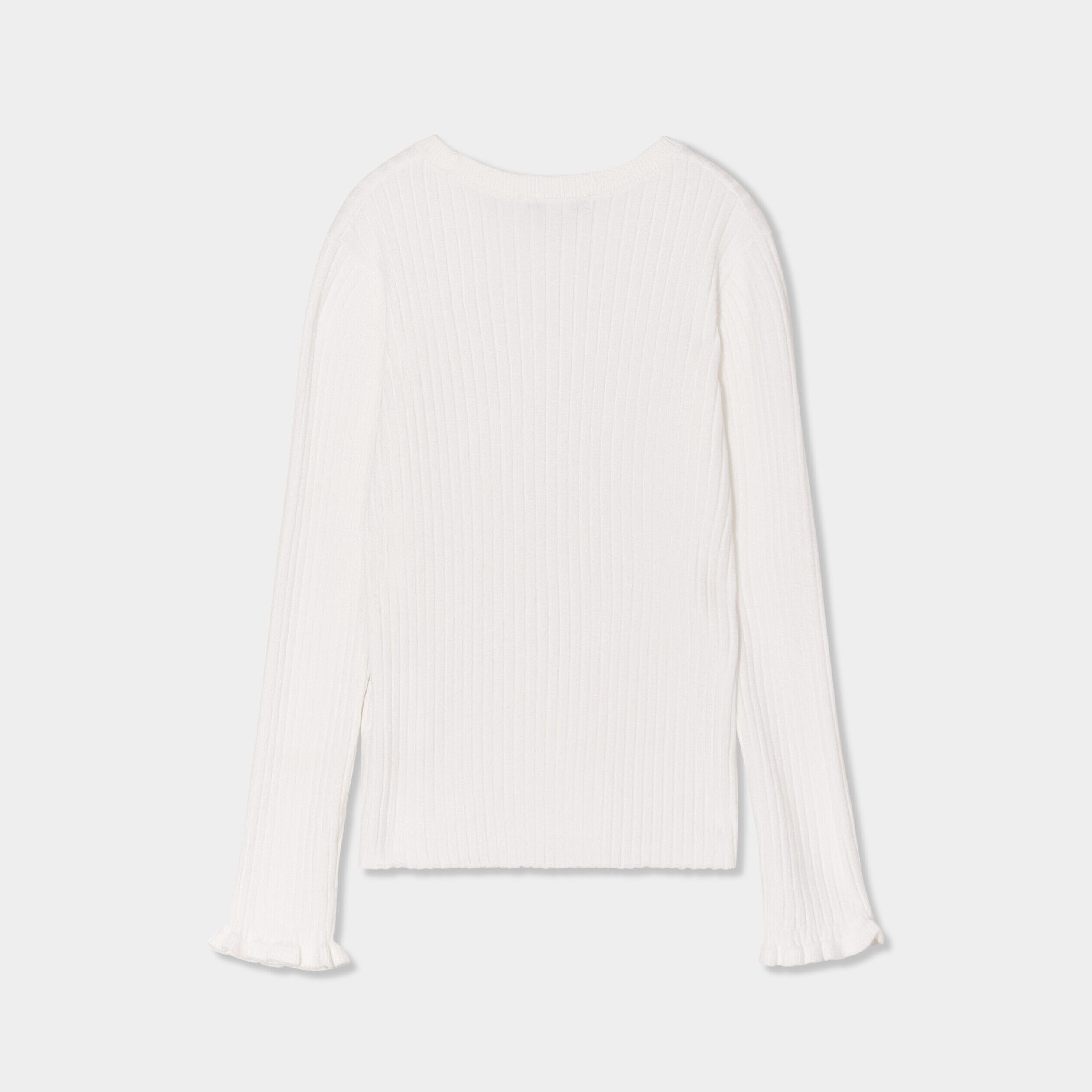 Pull côtelé ajusté manches longues ivoire fille LH