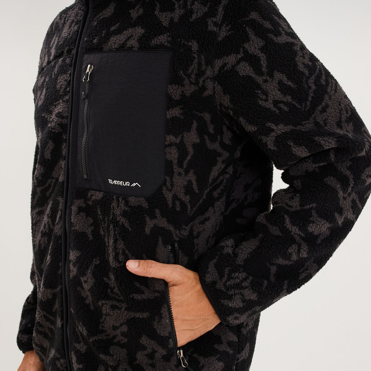 Veste effet sherpa zipp&eacute;e 3 poches noir homme
