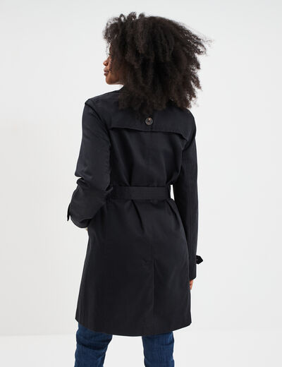 Trench mi-long ceinturé noir femme