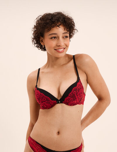 Soutien-gorge push up micro dentelle rouge femme