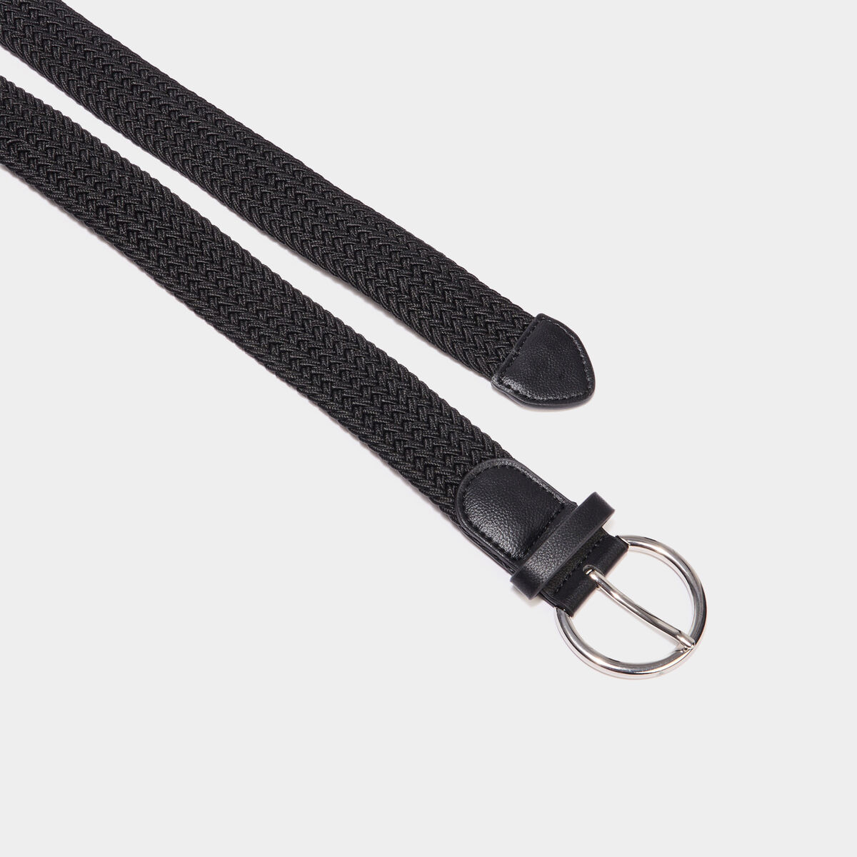 Ceinture tress&eacute;e avec boucle ronde noir femme