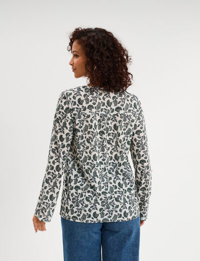 T-shirt col mao manches retroussables ecru femme