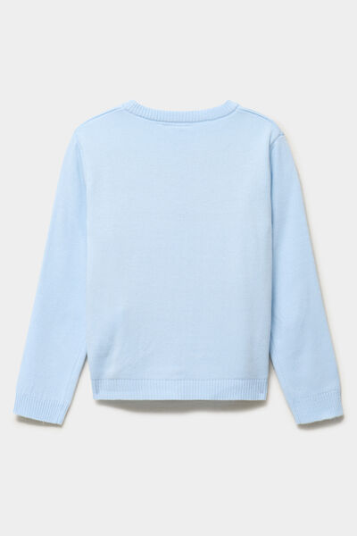 Pull col rond La reine des neiges bleu fille