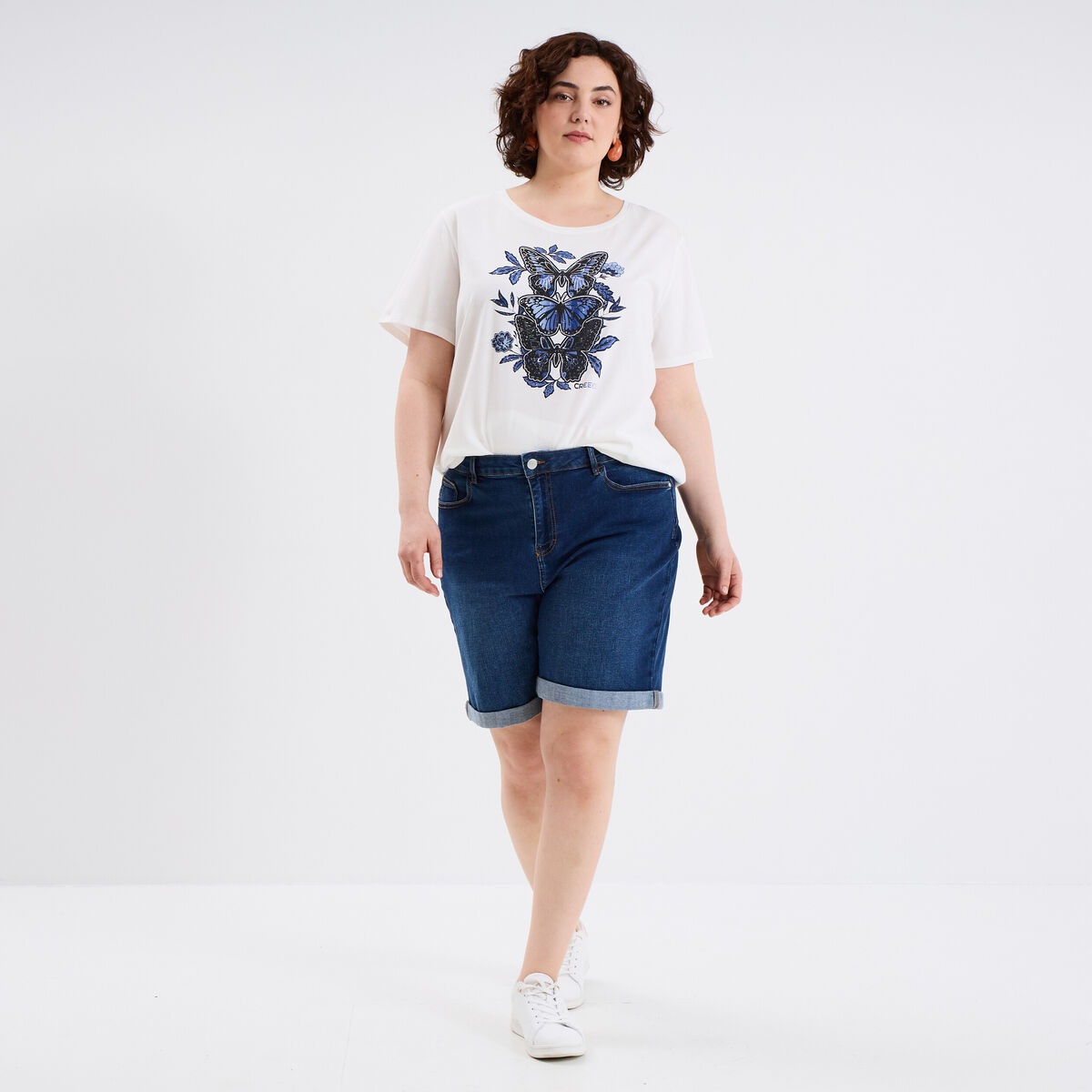 Short en jean droit 5 poches denim stone femme grande taille