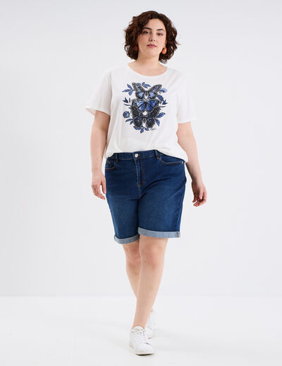 Short en jean droit 5 poches denim stone femme grande taille