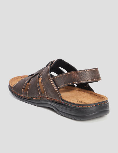 Sandales bride à scratch marron homme
