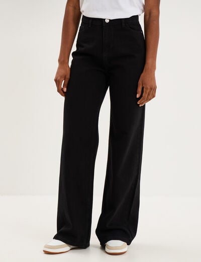 Jean large taille haute coton denim noir femme