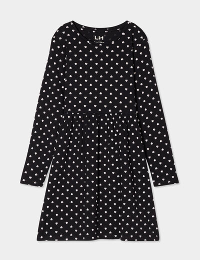 Robe trapèze manches longues coton noir fille