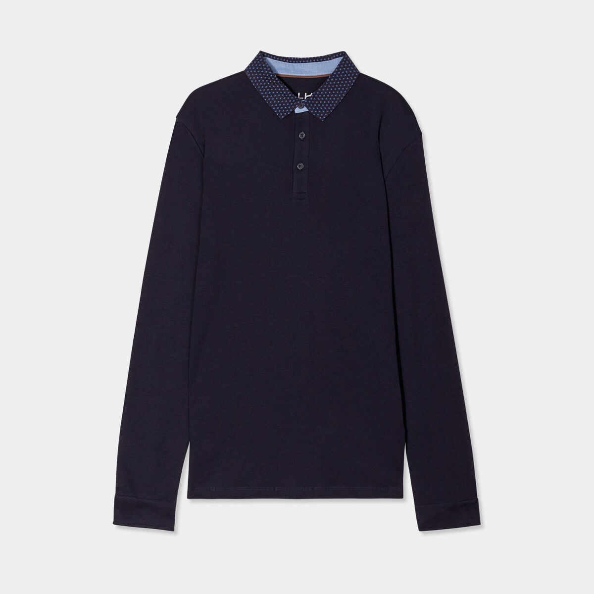 Polo manches longues coton bleu foncé homme