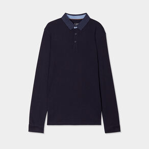 Polo manches longues coton bleu foncé homme