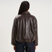blouson court oversize similicuir zipp&eacute; marron fonc&eacute; femme