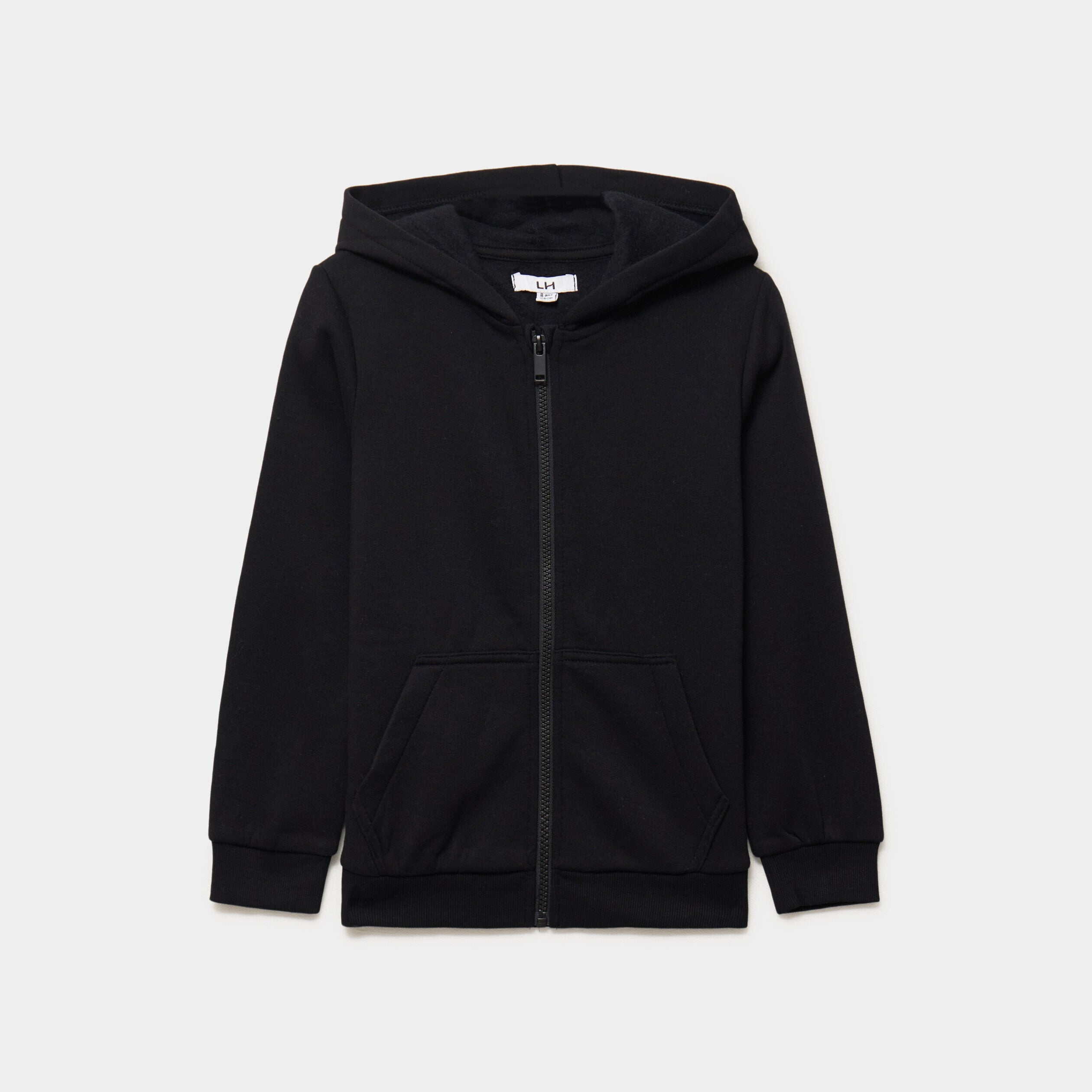 Sweat zippé à capuche en molleton noir garçon LH