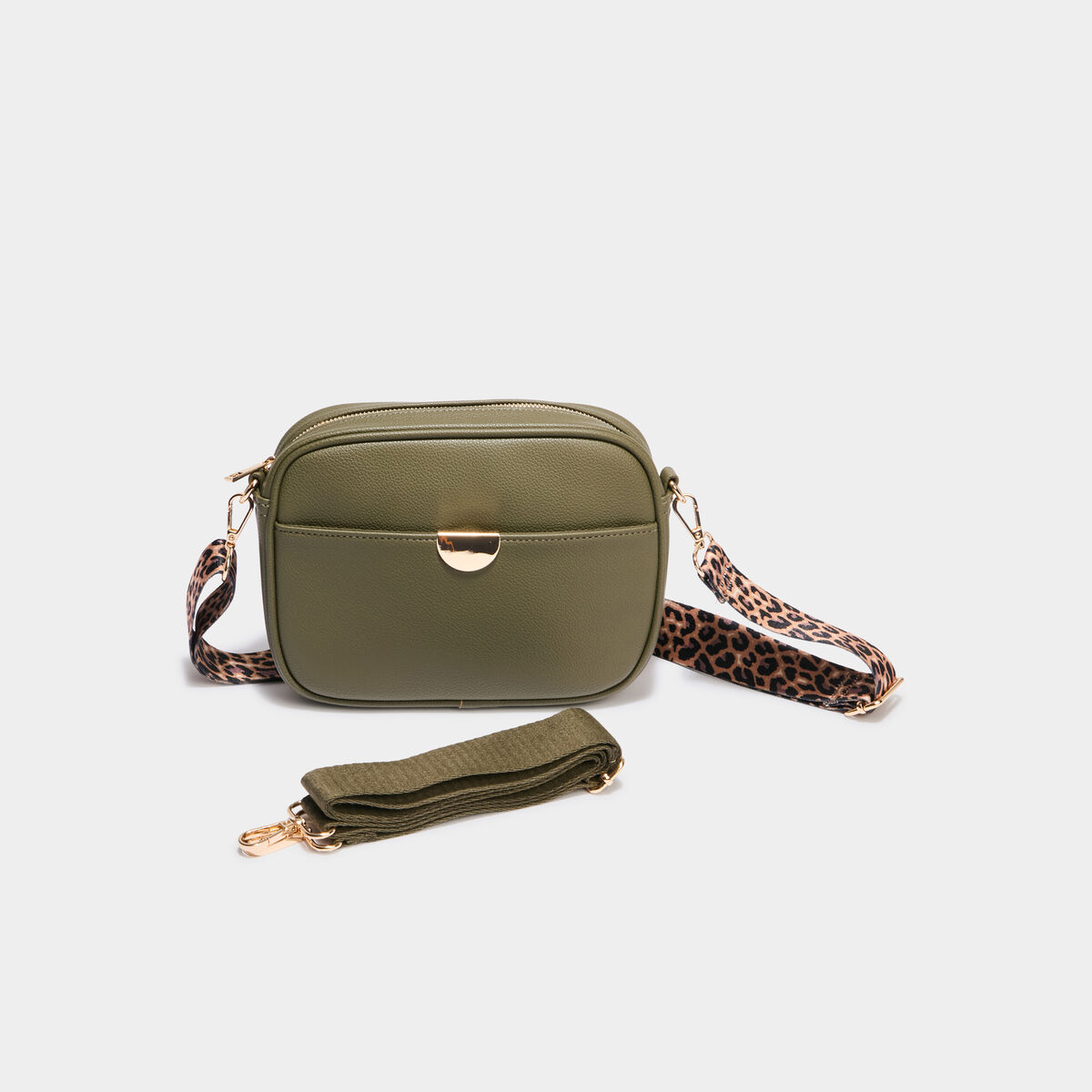 Sac arrondi avec 2 bandoulières vert kaki femme