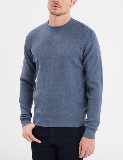 Pull en maille textur&eacute;e col rond bleu fonc&eacute; homme