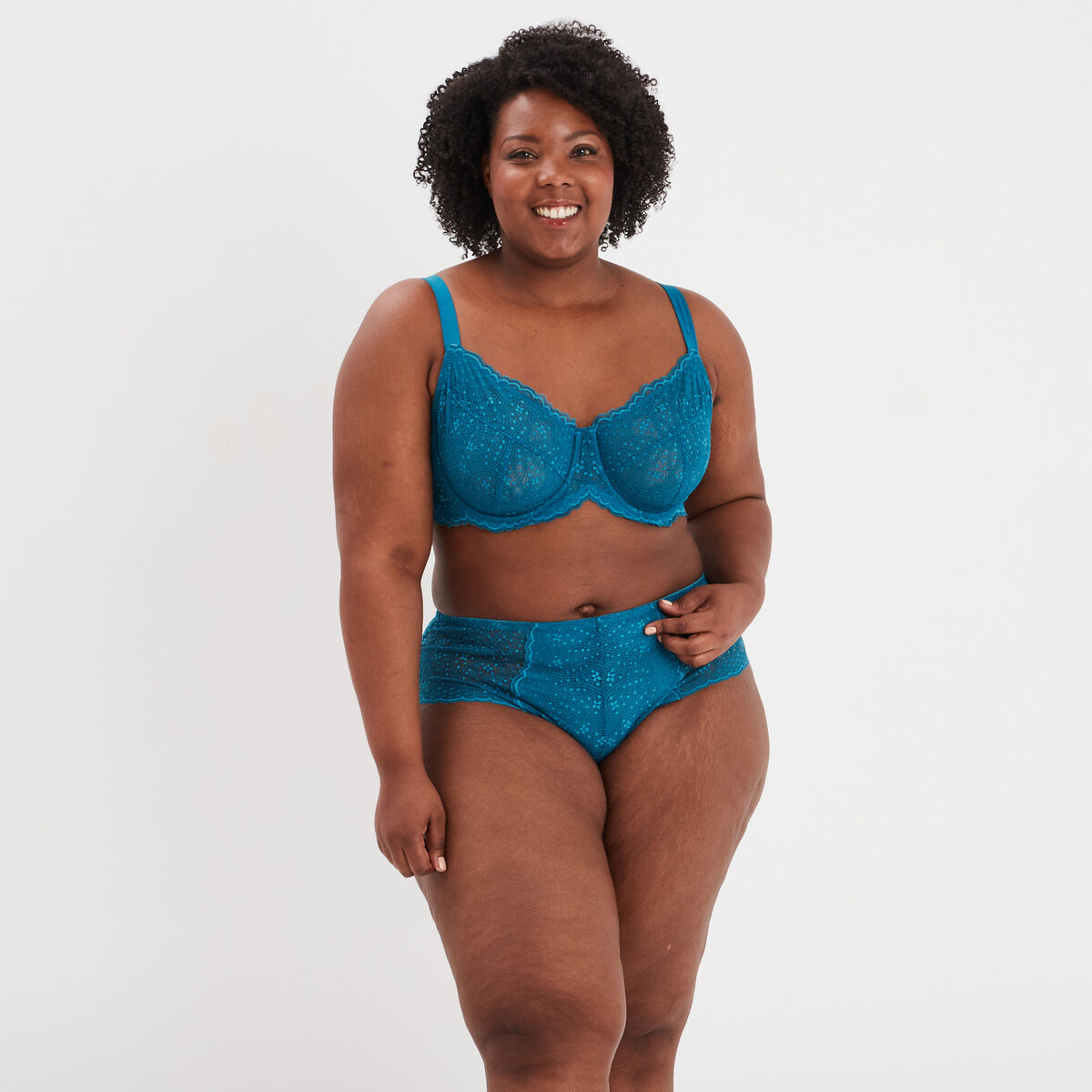 Soutien-gorge emboîtant en dentelle bleu canard femme grande taille
