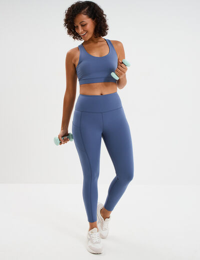Legging de sport taille haute bleu fonc&eacute; femme