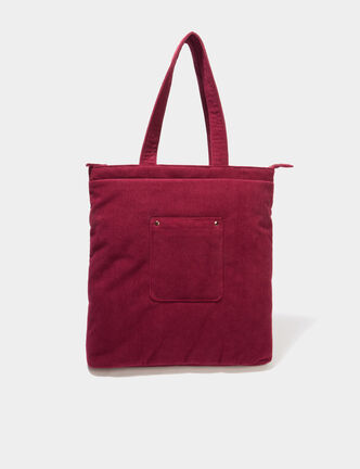 Sac tote bag zipp&eacute; effet velours bordeaux femme