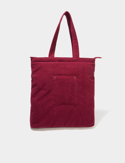 Sac tote bag zipp&eacute; effet velours bordeaux femme