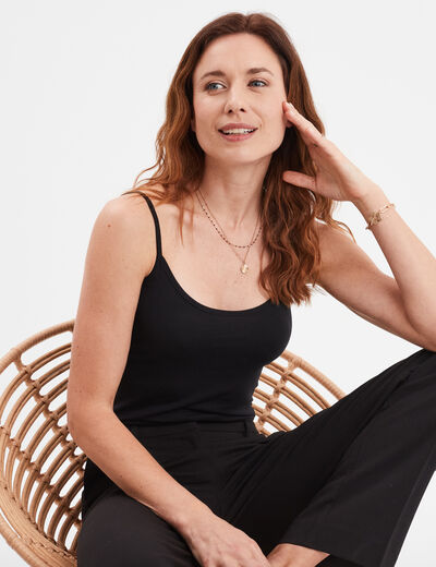 Débardeur coton bretelles réglables noir femme