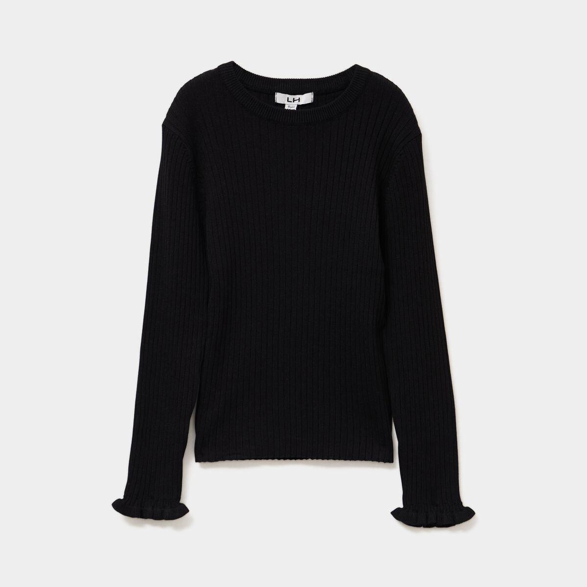 Pull côtelé ajusté manches longues noir fille