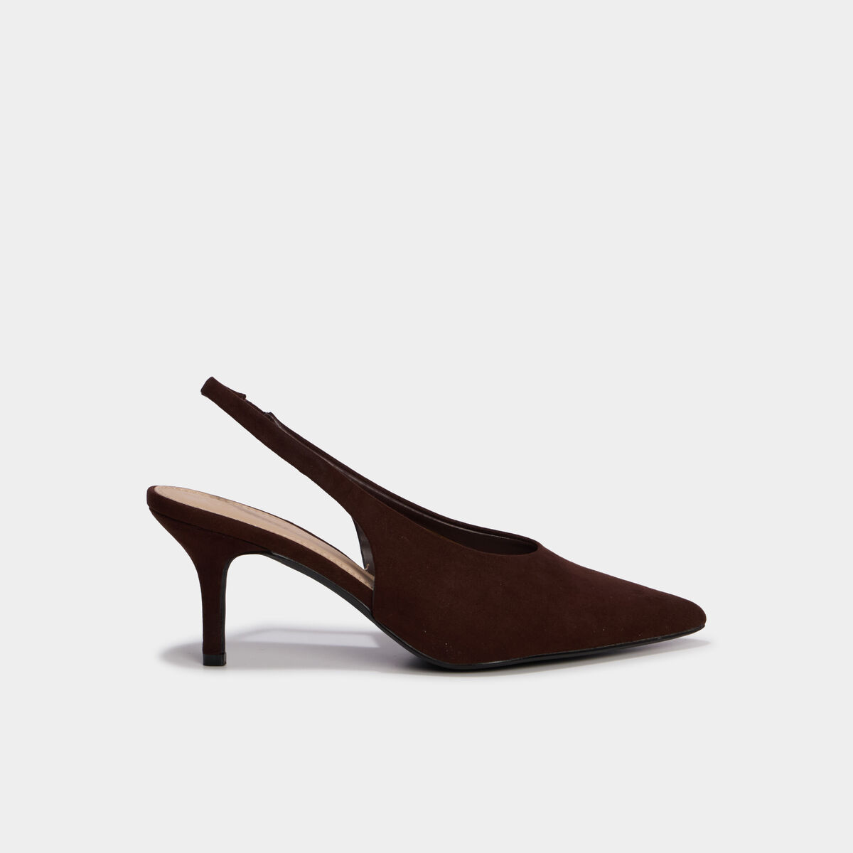 Escarpins slingback &agrave; talons aiguilles marron fonc&eacute; femme