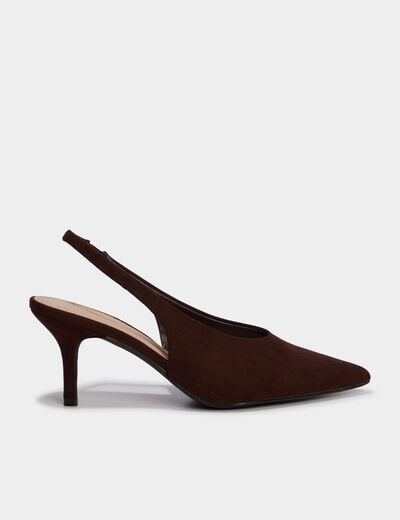Escarpins slingback &agrave; talons aiguilles marron fonc&eacute; femme