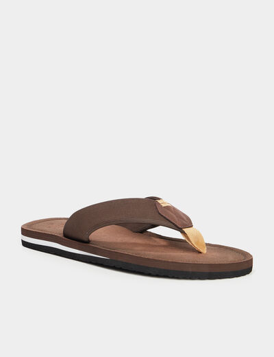 Tongs effet cuir marron homme