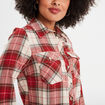 Chemise manches retroussables poches rouge femme