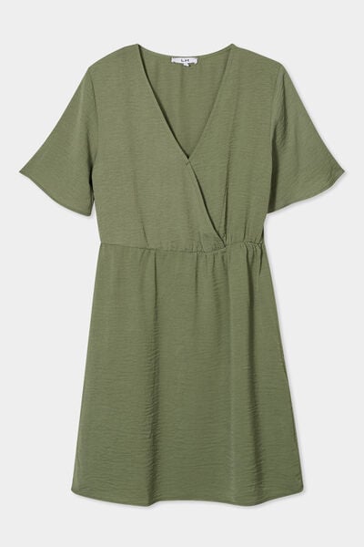 Robe courte col cache-coeur vert kaki femme