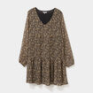Robe évasée col en V et volants noir femme
