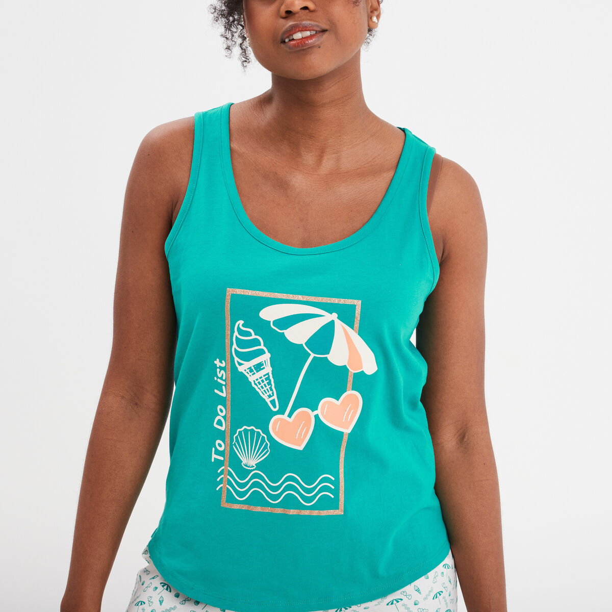 Ensemble pyjama 2 pièces vert foncé femme
