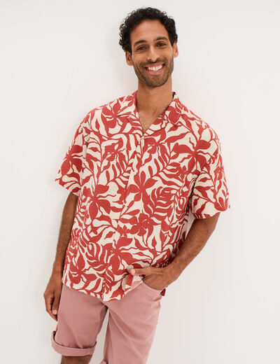 Chemise l&eacute;g&egrave;re textur&eacute;e manches courtes orange clair homme