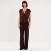 Pantalon large &agrave; paillettes prune femme