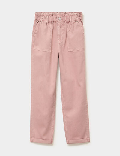 Pantalon paperbag cropped coton vieux rose femme