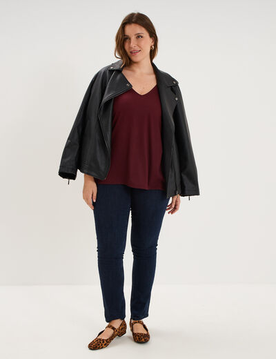 T-shirt droit avec dos dentelle oversize violet fonc&eacute; femme grande taille
