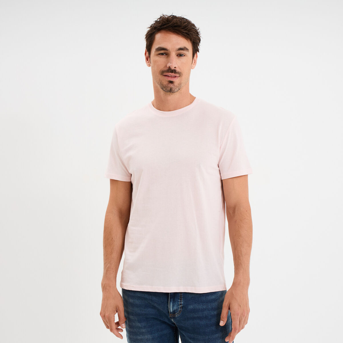 T-shirt droit en coton manches courtes rose clair homme