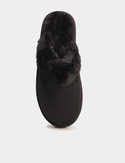 Chaussons mules fourr&eacute;s noir femme