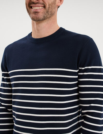 Pull col rond manches longues bleu marine homme