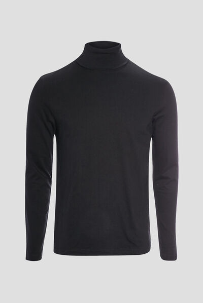 T-shirt col roulé manches longues noir homme