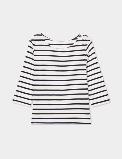 T-shirt col rond manches 3/4 coton ecru femme grande taille