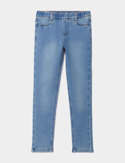 Jegging stretch élastiqué en molleton denim stone fille