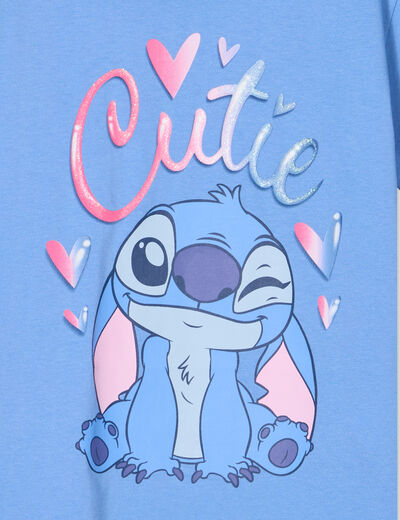 T-shirt manches courtes coton Stitch bleu fille