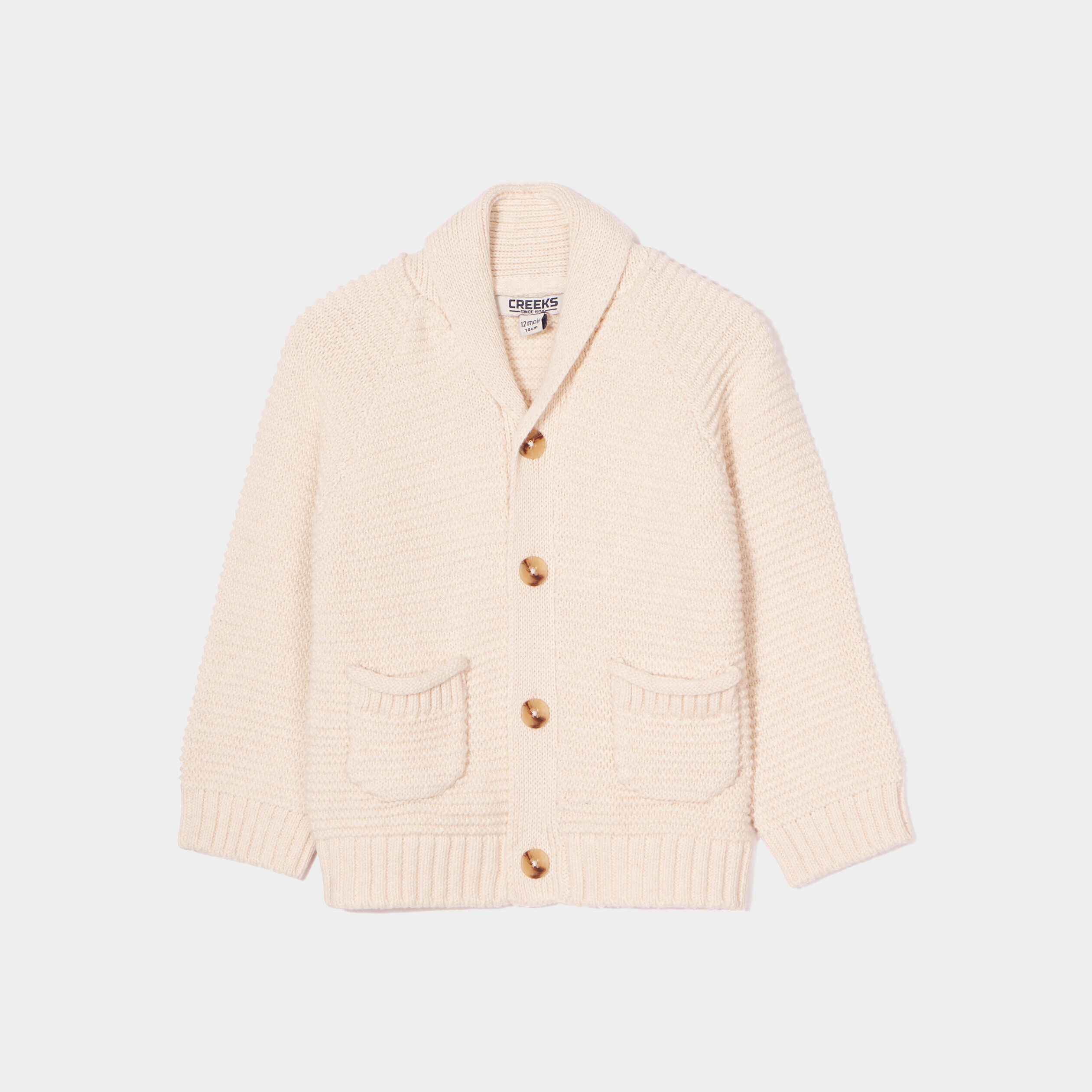 Gilet col châle boutonné coton Creeks beige bébé garçon CREEKS