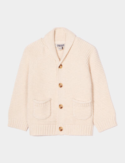 Gilet col châle boutonné coton Creeks beige bébé garçon