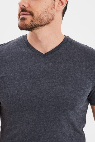 T-shirt droit col V bleu homme
