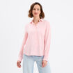 Chemise lin mélangé manches longues rose clair femme